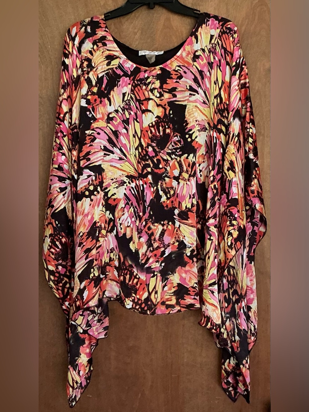 "Allison Daley" Poncho Cape Asymmetric Drape Butterfly Abstract Women Top 3X